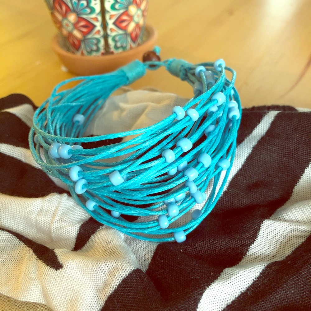 Blue Cotton & Glass Bead Bracelet 💙 Fair Trade 💙
